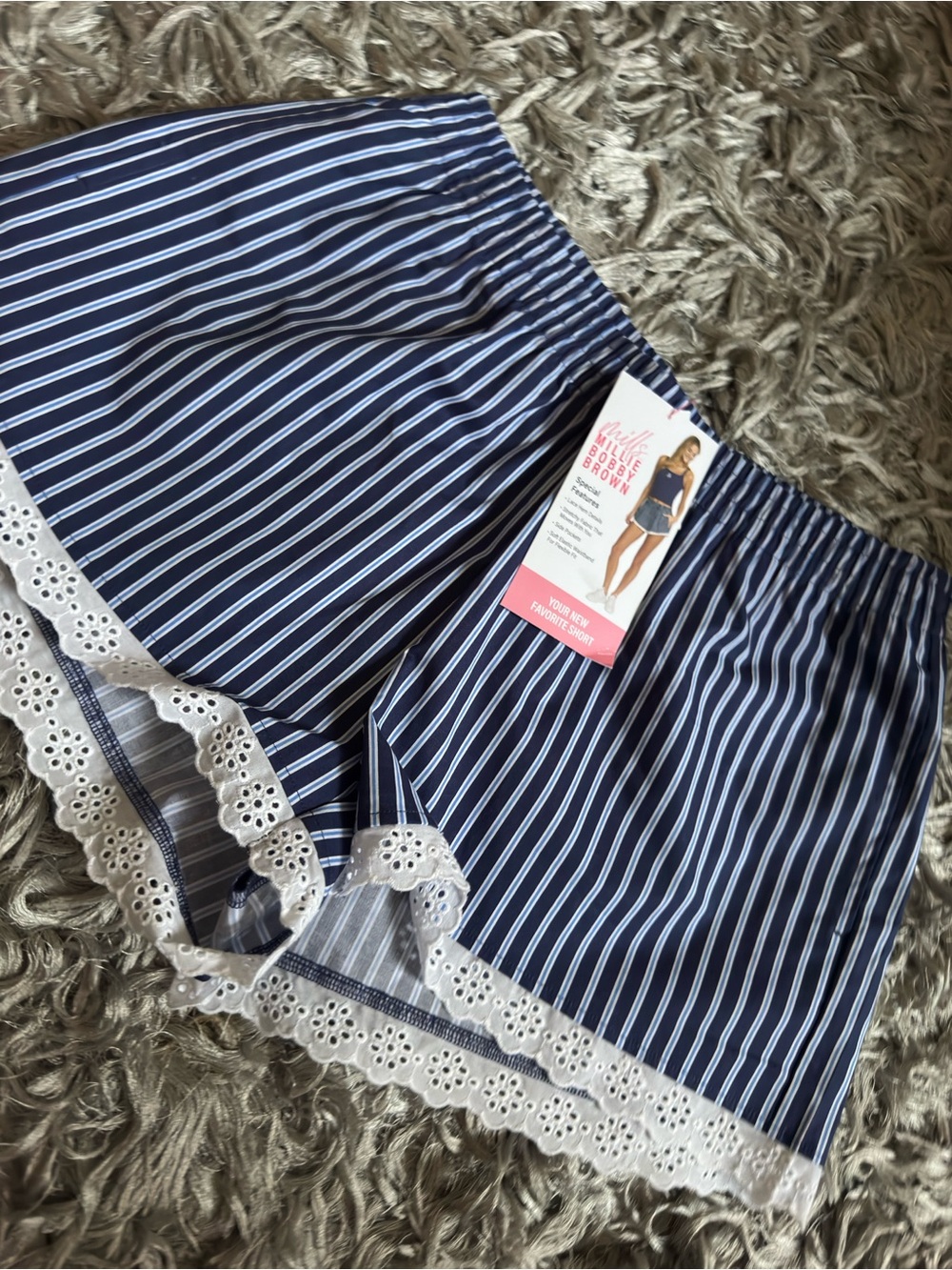Striped Navy Lace-Trim Sleep Shorts -